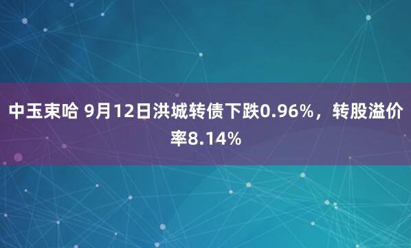 中玉束哈 9月12日洪城转债下跌0.96%，转股溢价率8.14%