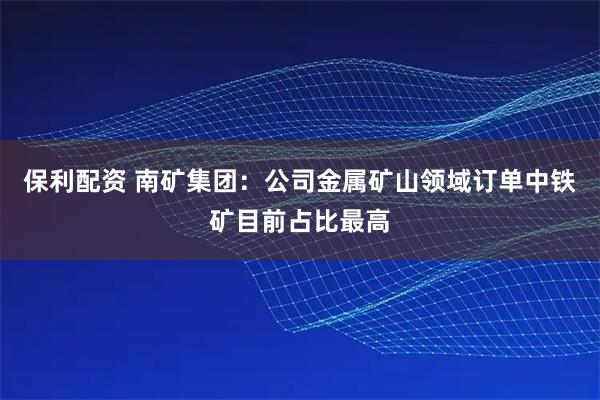 保利配资 南矿集团：公司金属矿山领域订单中铁矿目前占比最高
