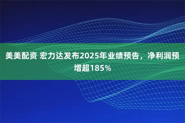 美美配资 宏力达发布2025年业绩预告，净利润预增超185%
